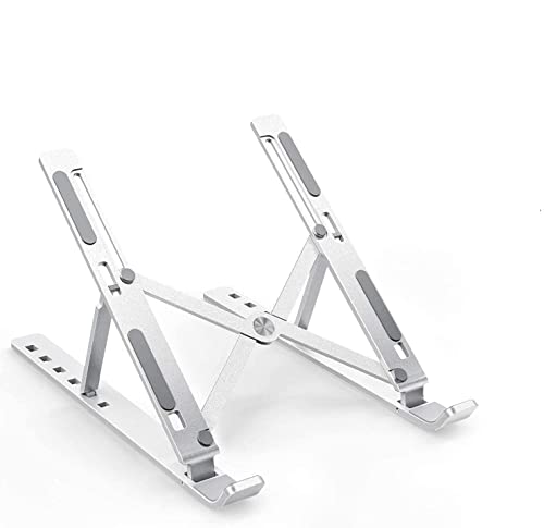 Micro data faq laptop stand STRIFF Laptop Stand, Fold-Up, Adjustable, Ventilated, Portable Laptop Holder for Desk, Aluminum Foldable Laptop Ergonomic Compatibility with up to 15.6-inch Laptop, All Mac, Tab, and Mobile (Silver)