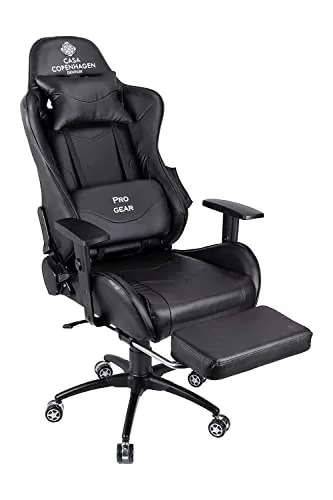 Seg shortcode gaming chair under 15000 Casa Copenhagen R8816.1 Racing, Designed in Denmark,High-Back Italian Leather Gaming Ergonomic Chair with Footrest &with Advanced Mechanism, Luxurious Memory Foam Seating & Multi Function Arm- Black