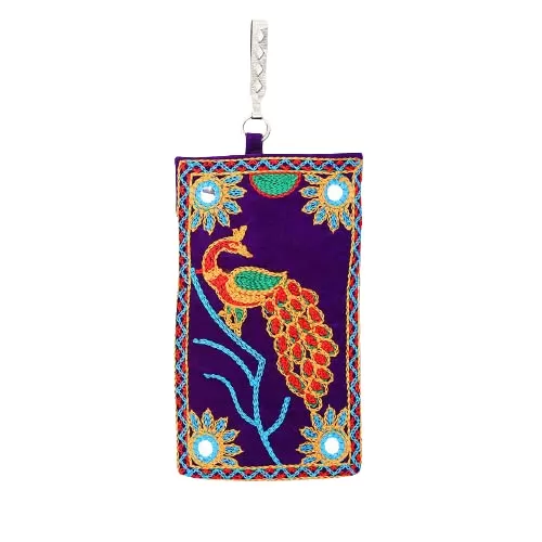 Micro data faq mobile cover Designer Women Mobile Pouch Rajasthani Traditional Handmade Embroidered Mobile Cover with Sling and Waist Clip by SAS It Up (Purple)
