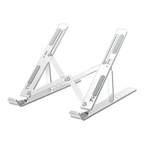 Micro data faq laptop stand Dyazo 6 Angles Adjustable Aluminum Ergonomic Foldable Portable Tabletop Laptop/Desktop Riser Stand Holder Compatible for MacBook, HP, Dell, Lenovo & All Other Notebook (Silver)