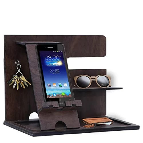 watch for men Rankmath FAQ Classic HTML LEMISH Phone Docking Station Hooks Key Holder Wallet Stand Watch Organizer Plywood Personalized for Men Customized tech Mens Gift for Husband Father Nightstand Graduation Male Idea Gadgets (Brown)