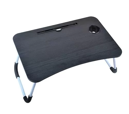 Micro data faq laptop stand MemeHo® Smart Standard Multi-Purpose Laptop Table with Dock Stand/Study Table/Bed Table/Foldable and Portable/Ergonomic & Rounded Edges/Non-Slip Legs/Engineered Wood with Cup Holder (Black)