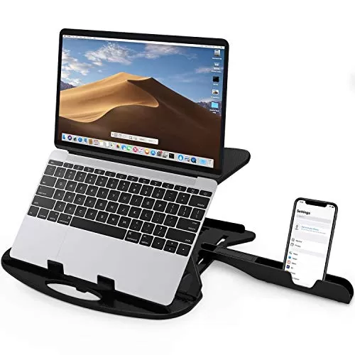 Micro data faq laptop table STRIFF Adjustable Laptop Stand Patented Riser Ventilated Portable Foldable Compatible with MacBook Notebook Tablet Tray Desk Table Book with Free Phone Stand(Black)