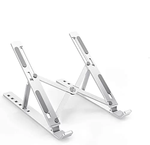 Micro data faq laptop stand STRIFF Laptop Stand, Fold-Up, Adjustable, Ventilated, Portable Laptop Holder for Desk, Aluminum Foldable Laptop Ergonomic Compatibility with up to 15.6-inch Laptop, All Mac, Tab, and Mobile (Silver)