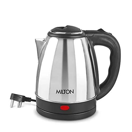 Milton Euroline Go Electro 2.0 Stainless Steel Electric Kettle, 1 Piece, 2 Litre, Silver, Power Indicator, 1350 Watts, Auto Cut-off, Detachable 360 Degree Connector, Boiler for Water, Instant Noodles