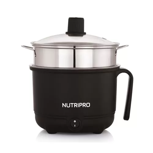 Nutripro Multipurpose Cook Multi Kettle 1.2 L with Steamer, Vegetable Stand and Egg Tray (Black, 600W) Stainless Steel