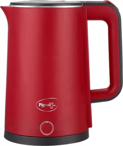 Pigeon by Stovekraft Evoke Electric Kettle with Stainless Steel Body, 1.8 litre, used for boiling Water, making tea and coffee, instant noodles, soup etc. (Red)