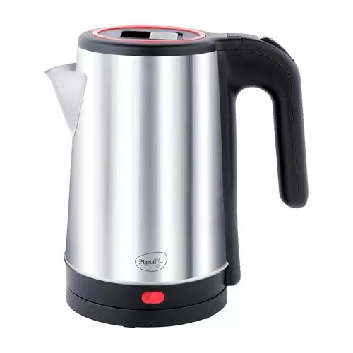 Pigeon by Stovekraft Theros Electric Kettle with Stainless Steel Body, 1.7 litre, used for boiling Water, making tea and coffee, instant noodles, soup etc. (Silver)